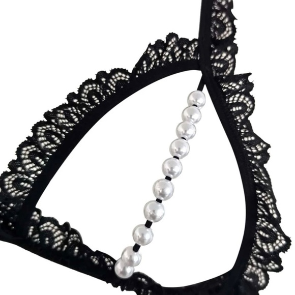 SEXY Pearls Beaded Lace Cut-out Lingerie Set *NEW* - Picture 5 of 6